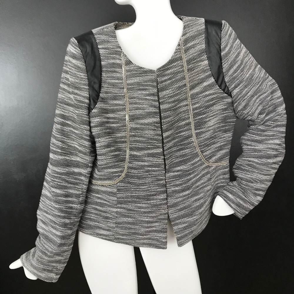 Calvin Klein Tweed & Leather Moto Jacket